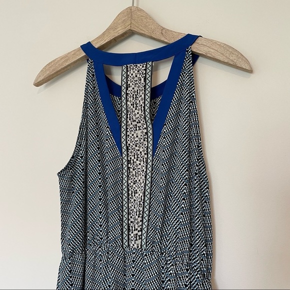 Collective Concepts Blue Geometric Print High Neck Maxi Dress - Picture 6 of 7